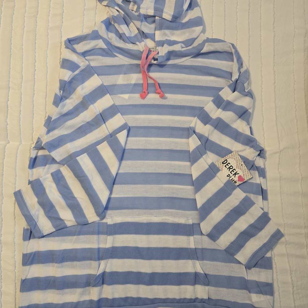 Derek Heart Light Blue and White Striped Hoodie